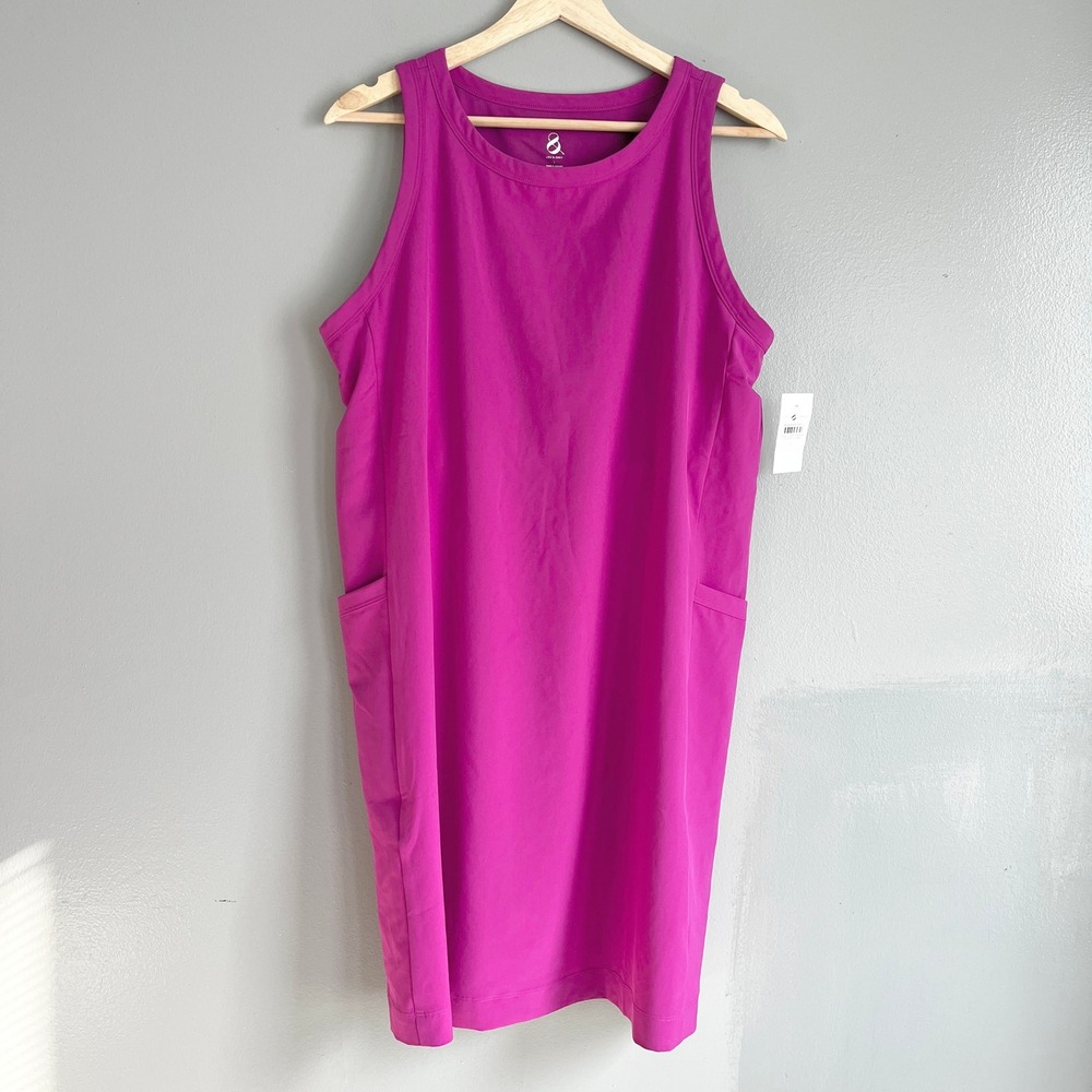 Lou & Grey Sleeveless Shift Dress Womens L Magenta Pink Pockets Sporty NWT